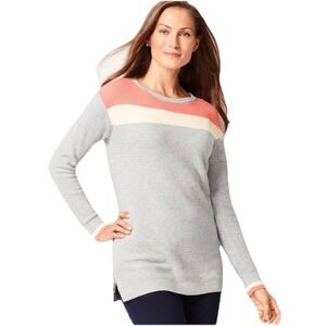 T by Talbots Women's Colorblock Crewneck Textured‎ Sweater Long Sleeve Size P
